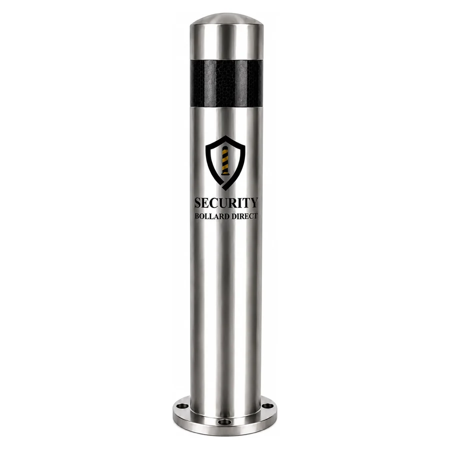 SBD-SSB436 round bollard with a black reflective band