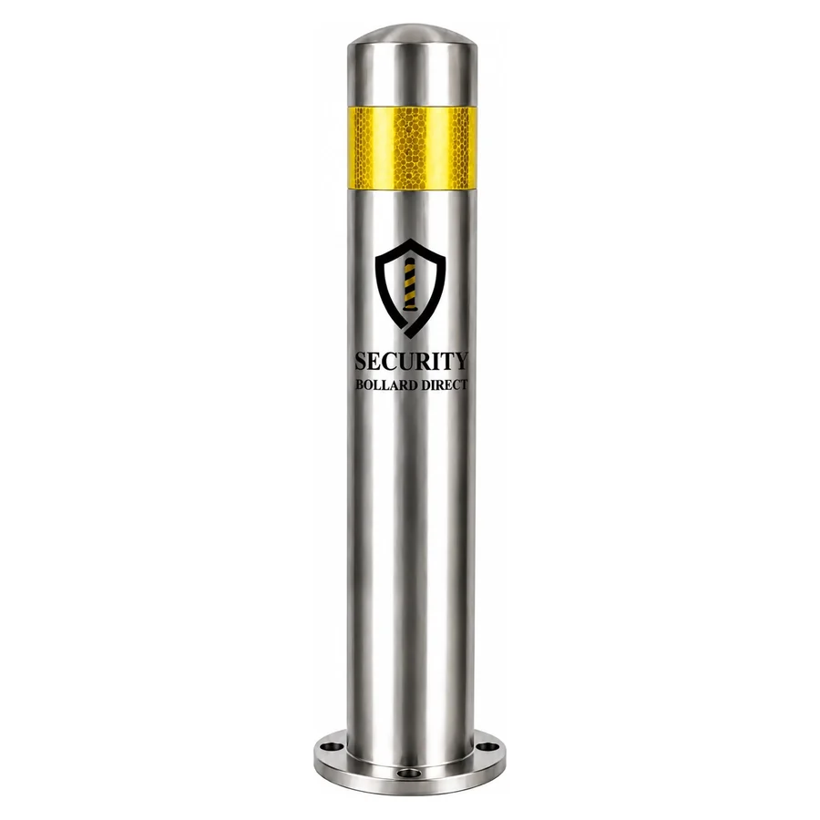SBD-SSB436 round bollard with a yellow reflective band