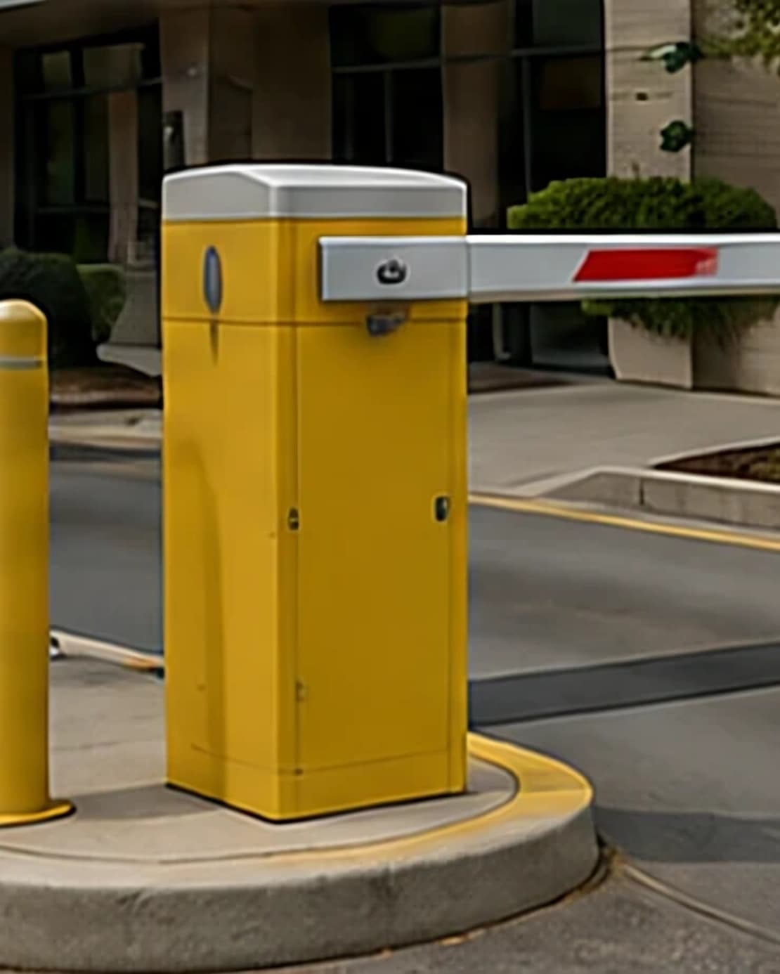 Red and white barrier arms across a vehicle entrance, closing the route to general traffic