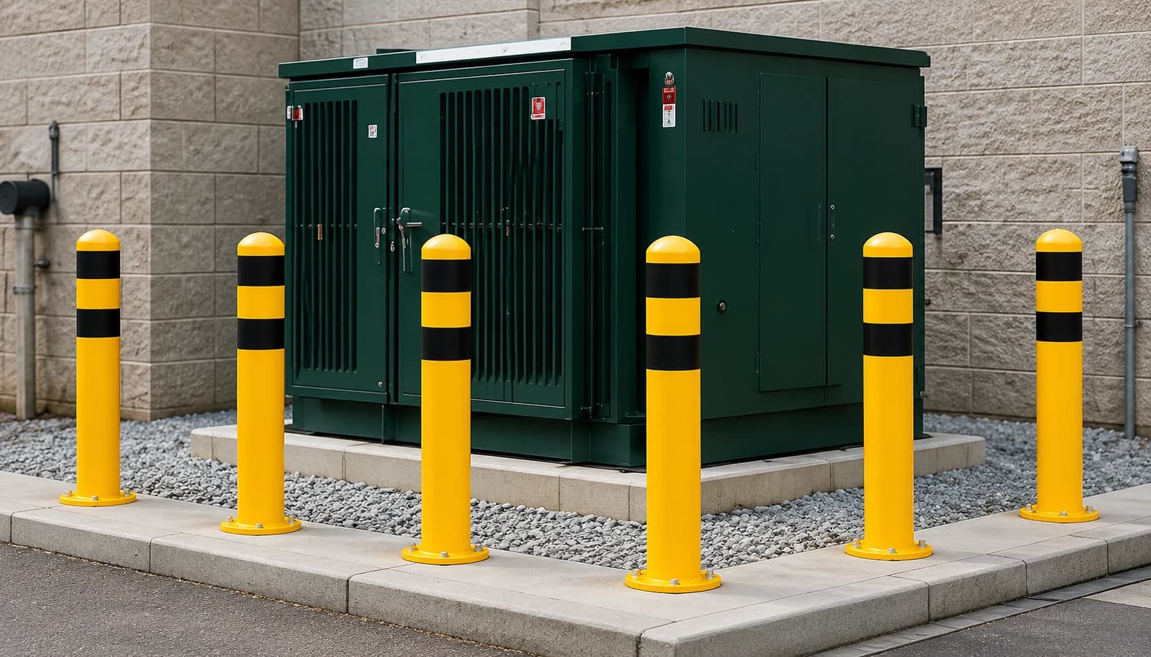 Bollards protecting electrical units