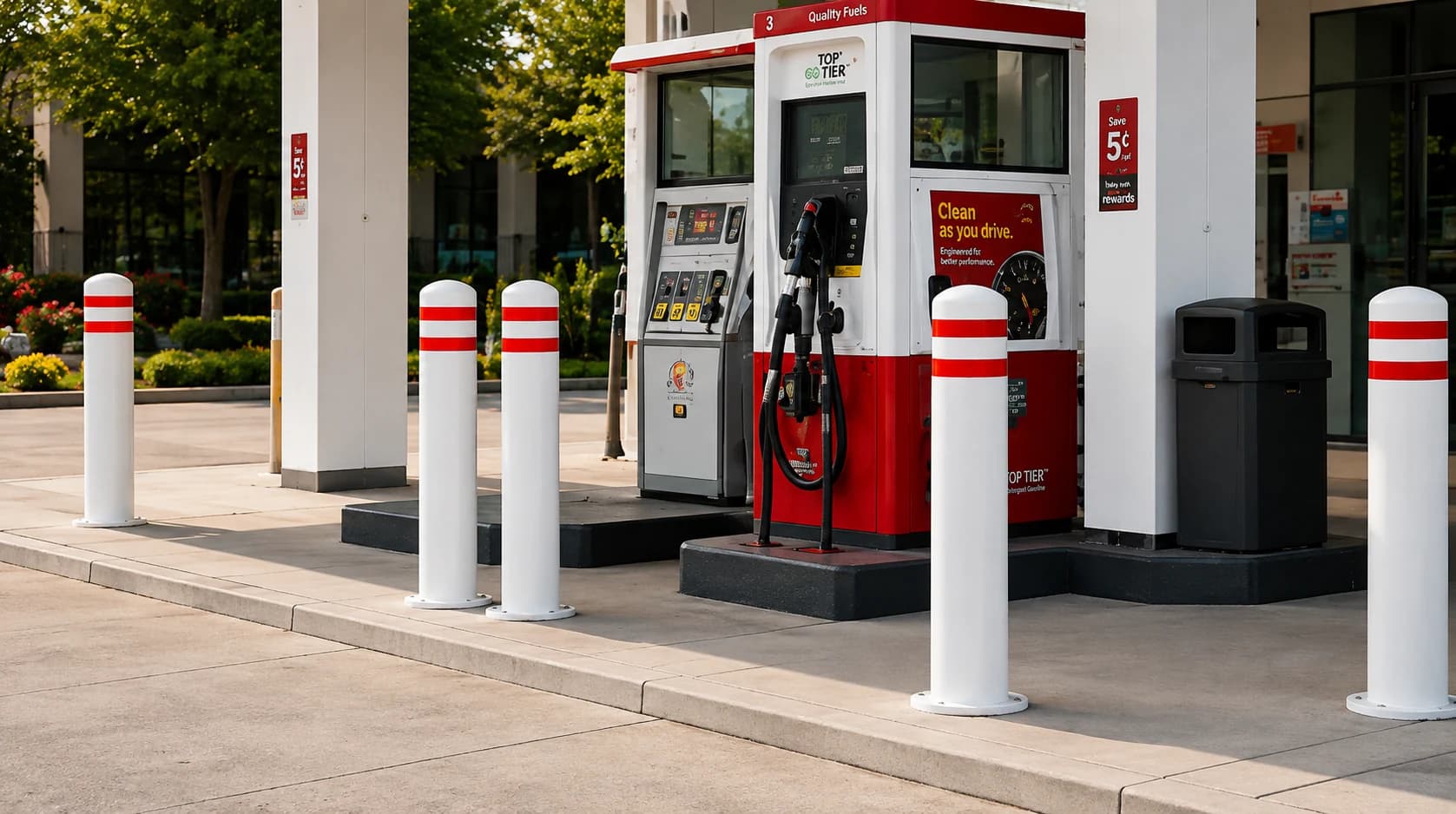 Bollards protecting gas stations