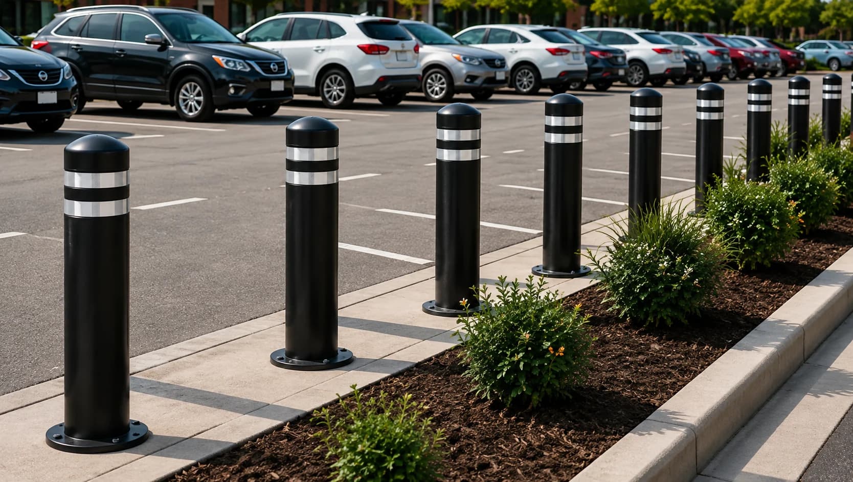 Bollards protecting parking lots