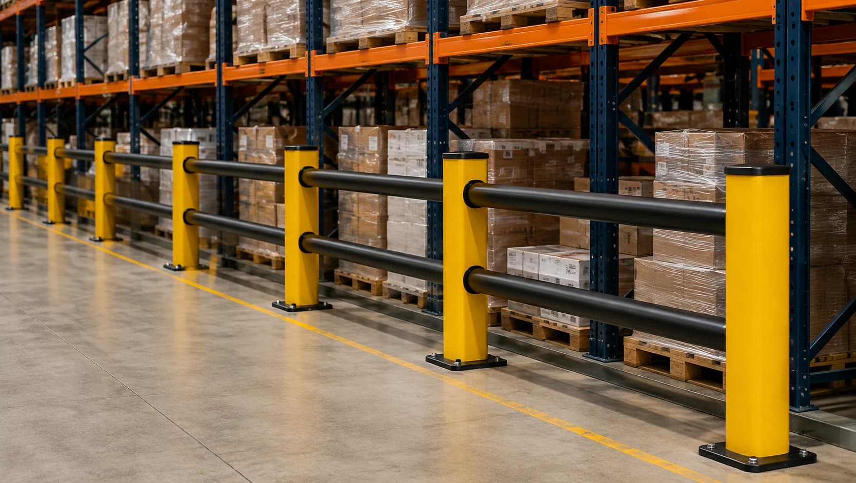 Bollards protecting warehouses