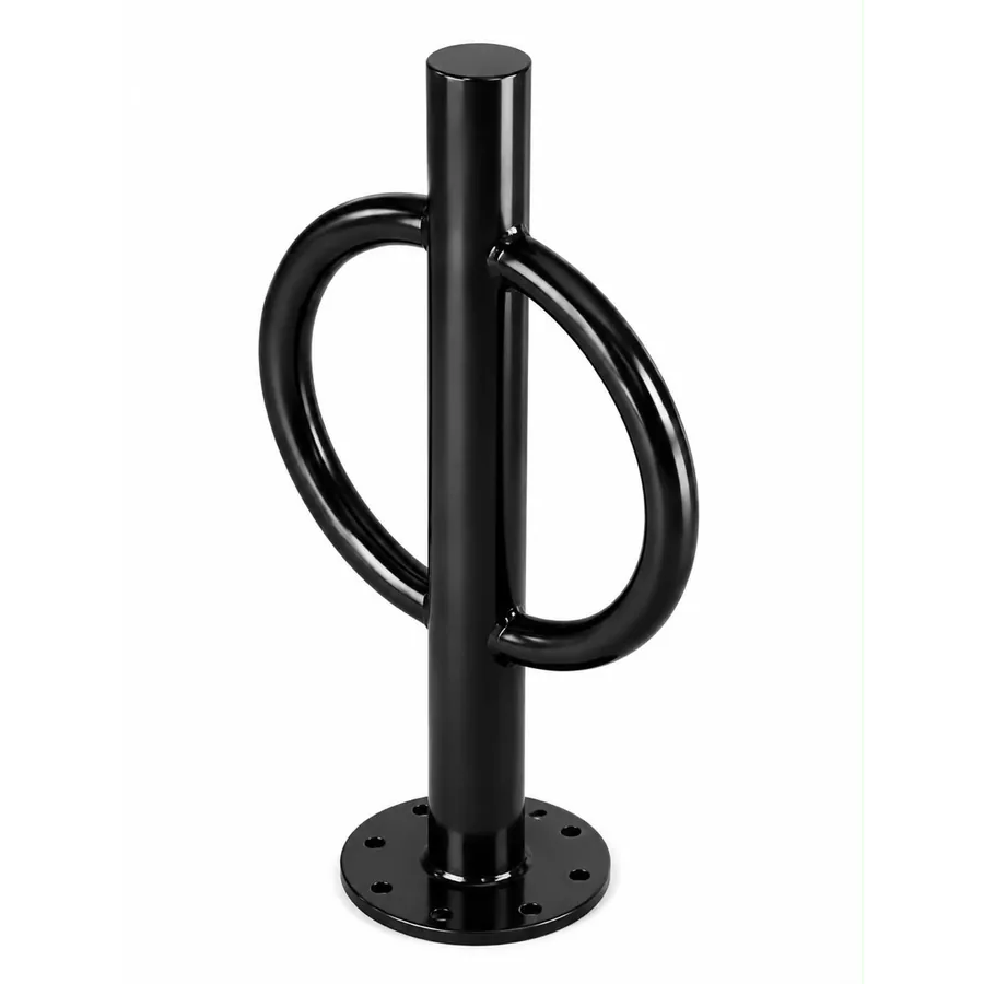 SBD-BRBM01 Double Moon bollard at an angle, showing the locking loop