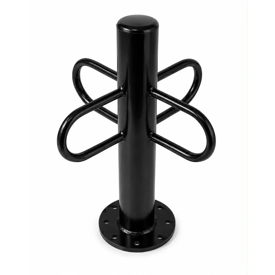 SBD-CBS4W01 4-Way bike rack seen at an angle, showing all four locking loops