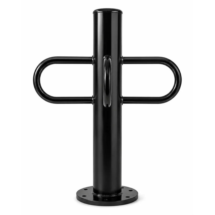SBD-CBS4W01 4-Way bike rack, front elevation with the loops square to the post