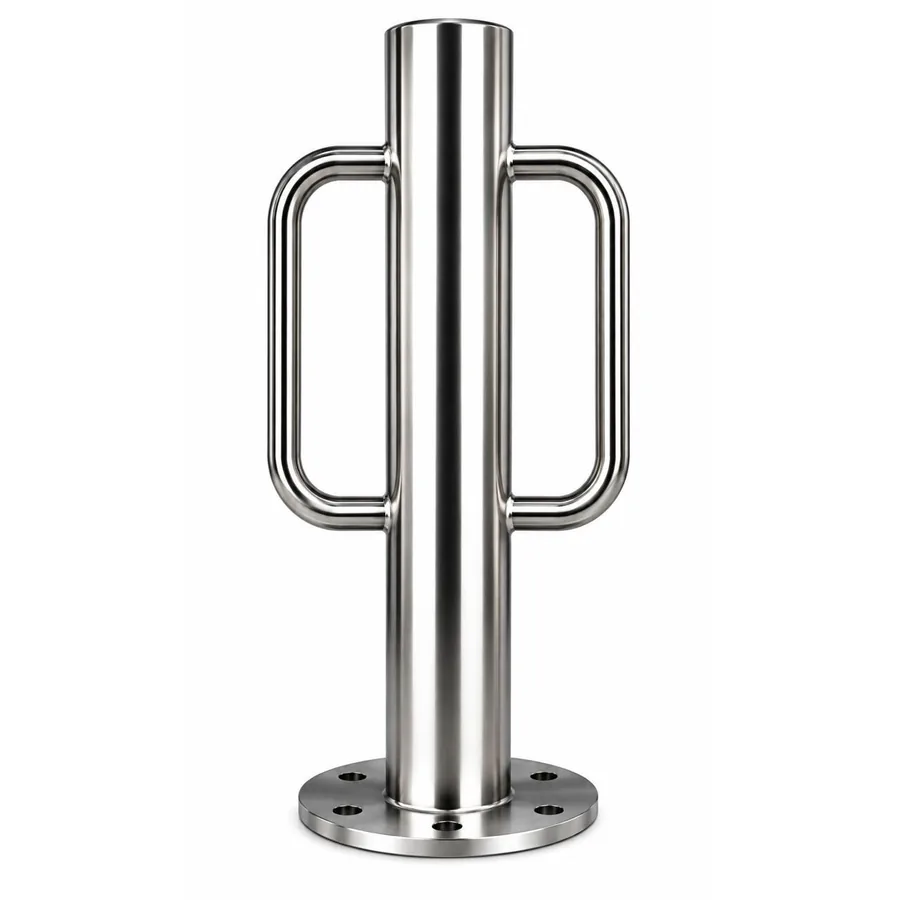 SBD-SSBR01 stainless bike rack from the front, showing both integrated side loops