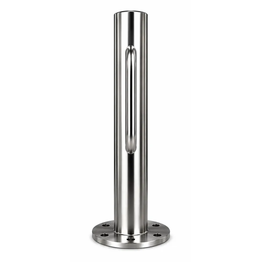 SBD-SSBR01 stainless bike rack from the side, with the loops edge on to the post