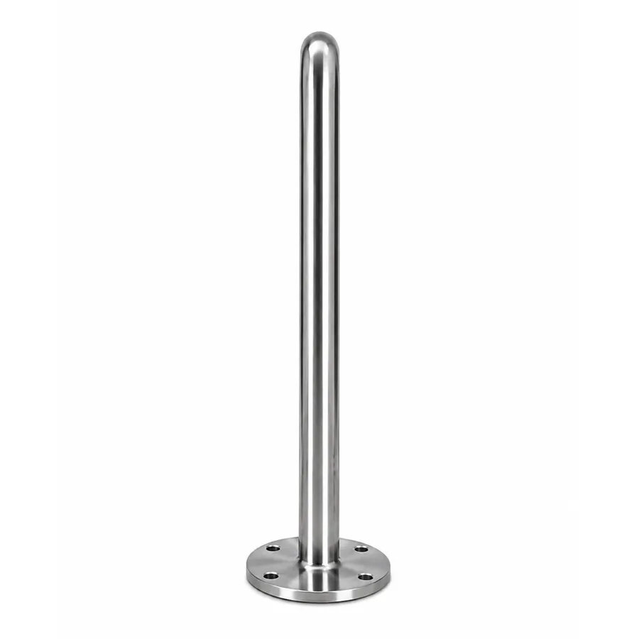 Single stainless upright with a domed top and flanged base plate